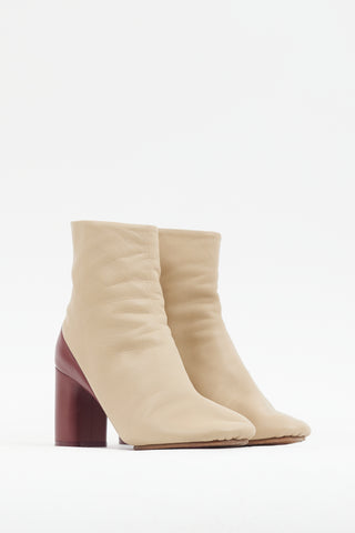 Celine Beige & Burgundy Leather Heeled Boot