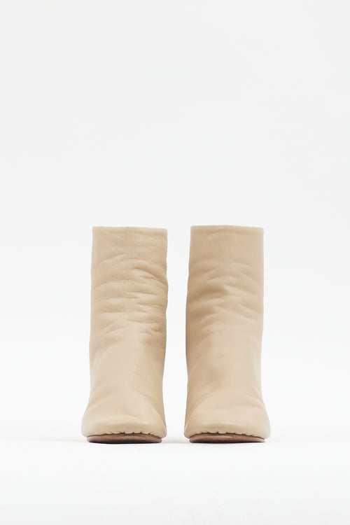 Celine Beige & Burgundy Leather Heeled Boot