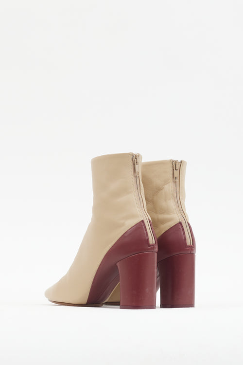 Celine Beige & Burgundy Leather Heeled Boot