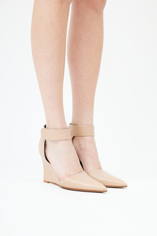 Celine Beige Leather Ankle Strap Wedge Heel