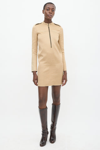 Celine Beige & Multicolour Silk Houndstooth Dress