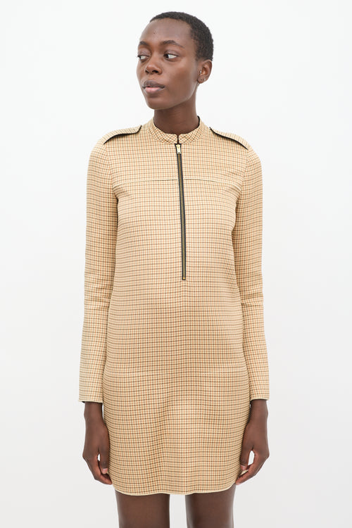 Celine Beige & Multicolour Silk Houndstooth Dress