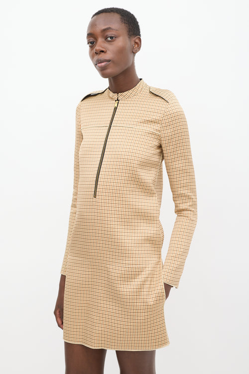 Celine Beige & Multicolour Silk Houndstooth Dress