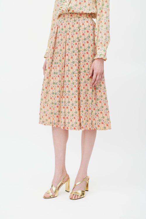 Celine Beige & Multicolour Wool Pleated Skirt