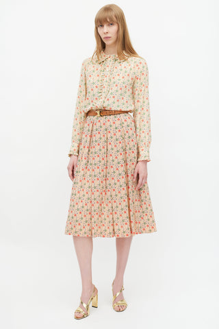 Celine Beige & Multicolour Wool Pleated Skirt