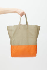 Celine Beige & Orange Cabas Leather Tote