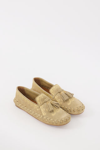 Celine Beige Suede Triomphe Embroidered Marlou Flat