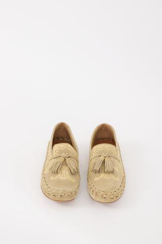 Celine Beige Suede Triomphe Embroidered Marlou Flat