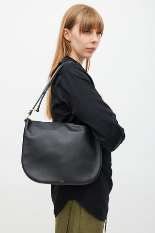 Celine Black Accordian Leather Saddle Bag