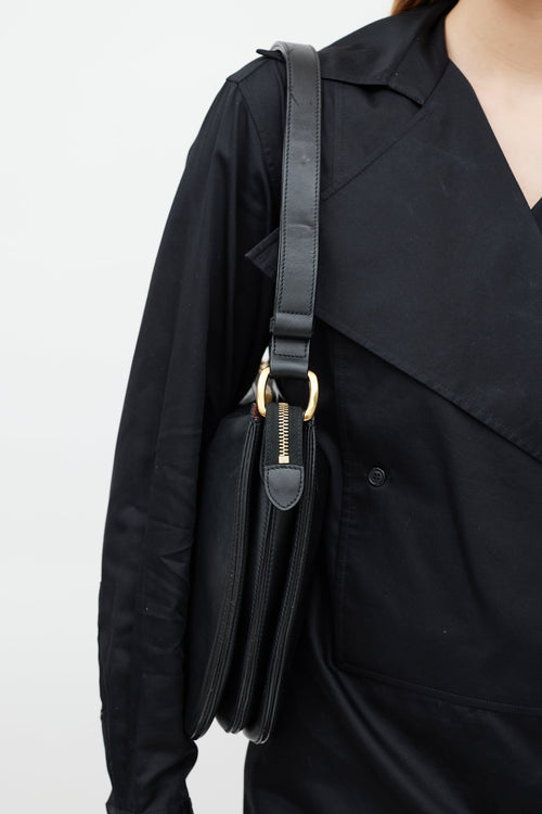 Celine Black Accordian Leather Saddle Bag