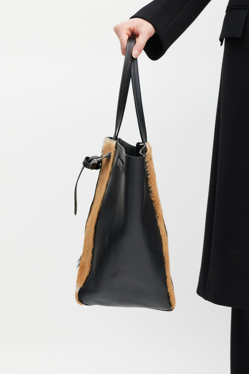 Celine Black & Brown Fur Cabas Tote