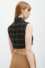 Celine Black & Brown Gingham Top