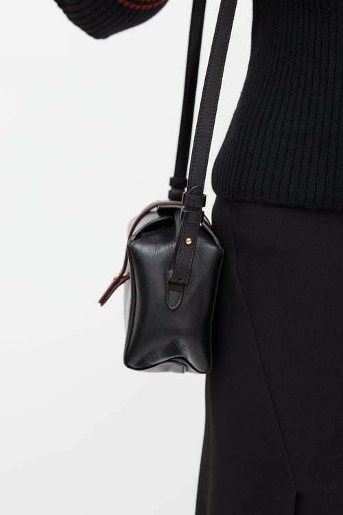 Celine Black & Burgundy Box On Strap Leather Bag