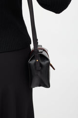 Celine Black & Burgundy Box On Strap Leather Bag