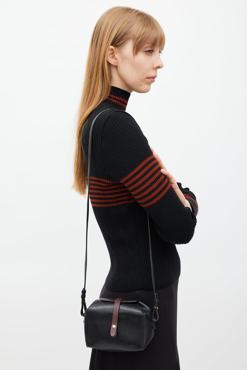 Celine Black & Burgundy Box On Strap Leather Bag