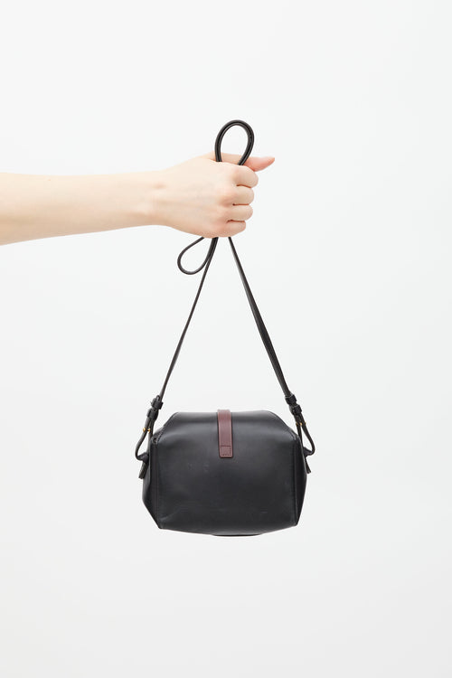 Celine Black & Burgundy Box On Strap Leather Bag