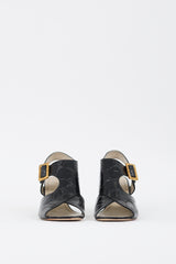 Celine Black Embossed Buckle Heeled Sandal