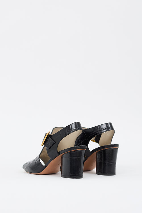 Celine Black Embossed Buckle Heeled Sandal