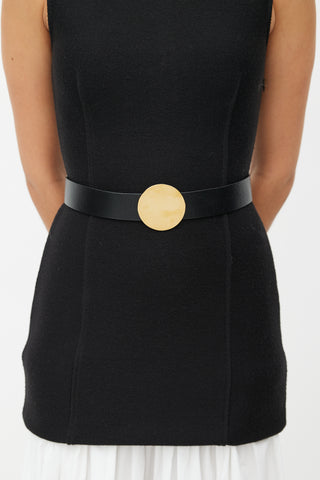 Celine Black & Gold Leather Tie Belt