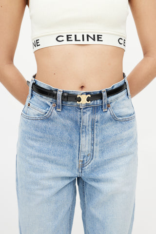 Celine Black & Gold Triomphe Leather Belt