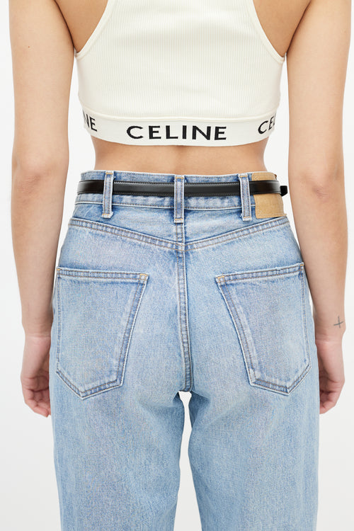 Celine Black & Gold Triomphe Leather Belt