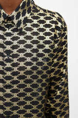 Celine Black & Gold Silk Triomphe Shirt