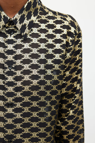 Celine Black & Gold Silk Triomphe Shirt