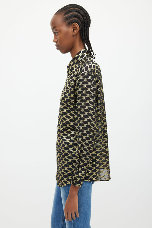 Celine Black & Gold Silk Triomphe Shirt