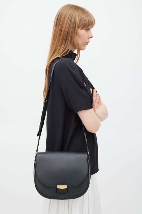 Celine Black & Gold Trotteur Leather Bag