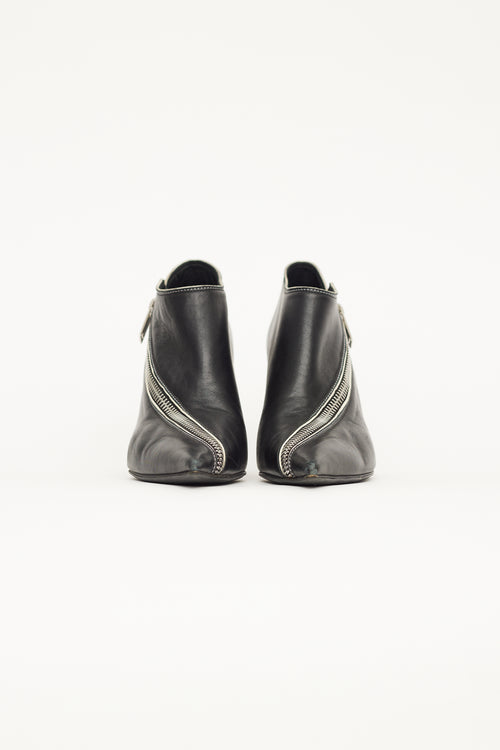 Celine Black Leather Asymmetric Zipper Boot
