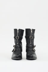 Celine Black Leather Buckled Zip Boot