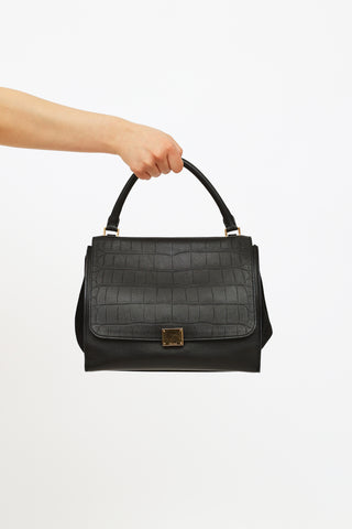Celine Black Leather Emblem Medium Trapeze Bag
