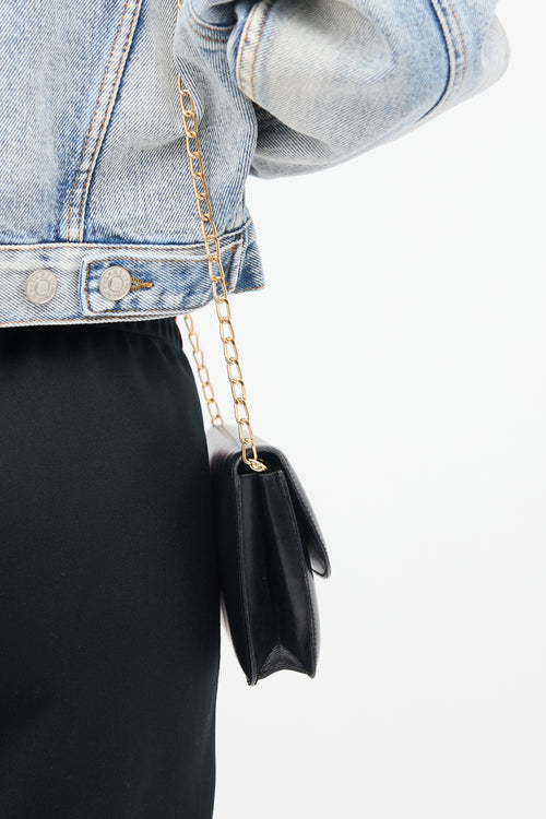 Celine Vintage Black & Gold Triomphe Chain Crossbody Bag