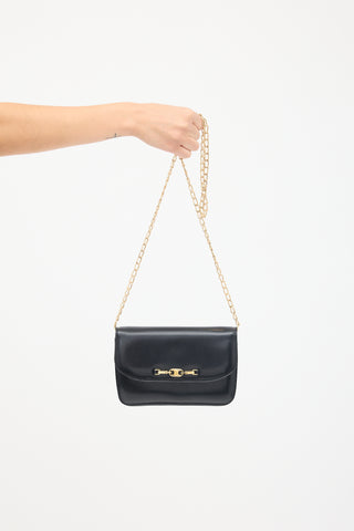 Celine Vintage Black & Gold Triomphe Chain Crossbody Bag