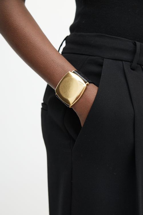Celine Black Leather & Gold Bangle