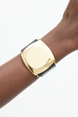 Celine Black Leather & Gold Bangle