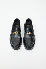 Celine Black Leather & Gold Triomphe Margaret Loafer