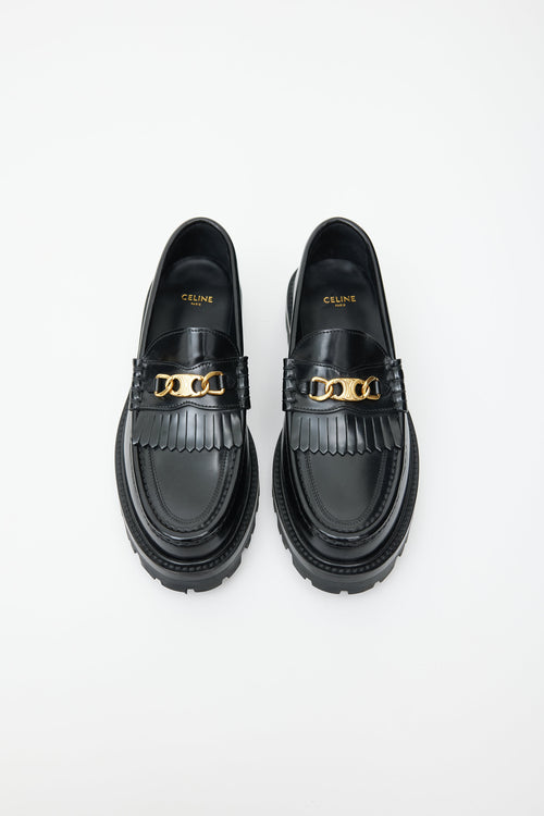 Celine Black Leather & Gold Triomphe Margaret Loafer