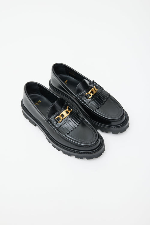 Celine Black Leather & Gold Triomphe Margaret Loafer