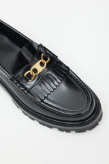 Celine Black Leather & Gold Triomphe Margaret Loafer