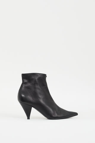 Celine Black Leather Pointed Ankle  Boot