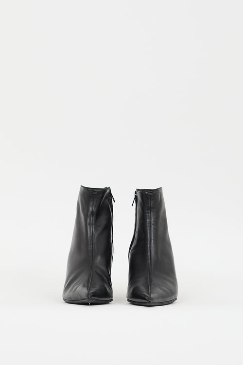 Celine Black Leather Pointed Ankle  Boot