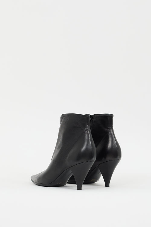 Celine Black Leather Pointed Ankle  Boot