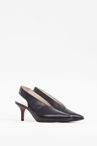 Celine Black Leather Pointed Slingback Heel