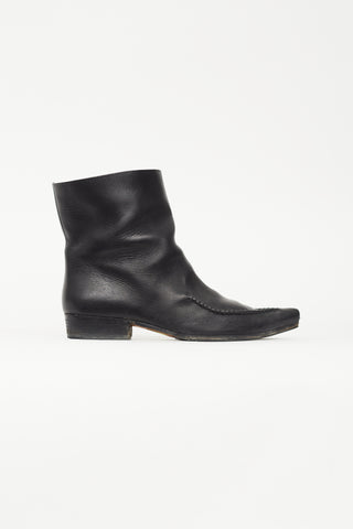 Celine Black Leather Pointed Toe Ankle Boot
