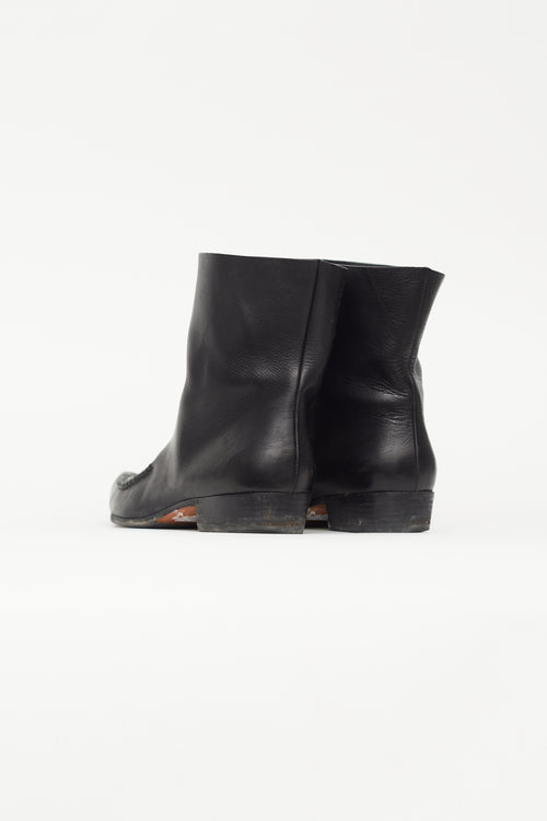 Celine Black Leather Pointed Toe Ankle Boot