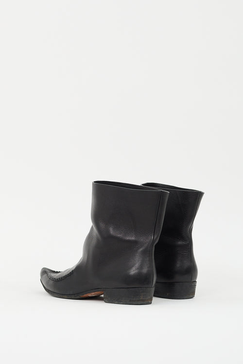 Celine Black Leather Pointed Ankle Boot