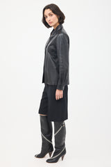 Celine Black Leather Snap Button Up Shirt