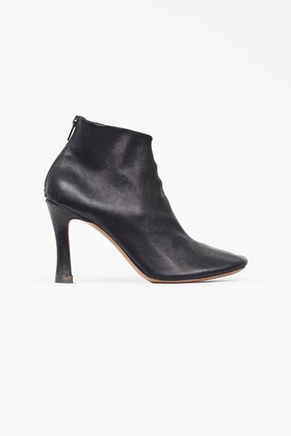 Celine Black Leather Square Toe Heel Ankle Boot