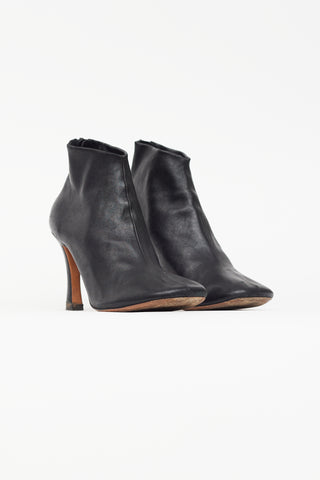 Celine Black Leather Square Toe Heel Ankle Boot